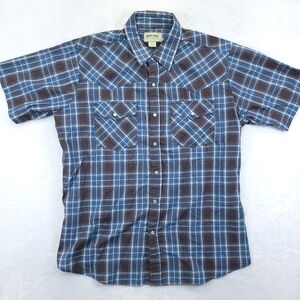 Rustic Ridge Button Up Short Sleeve Men Sz XL Outdoor Plaid Shirt Blue